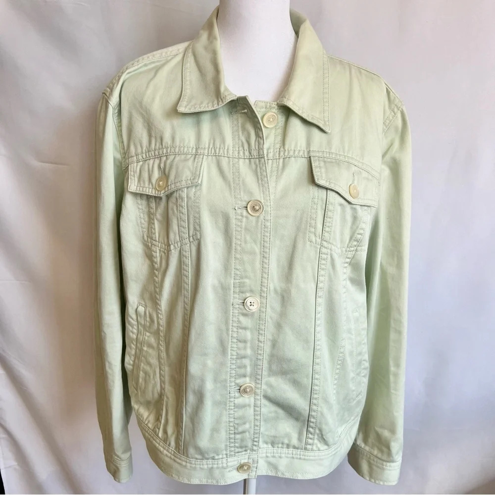 Vintage Lauren Ralph Lauren Co light Green Denim Jean Jacket Size XL Button Up